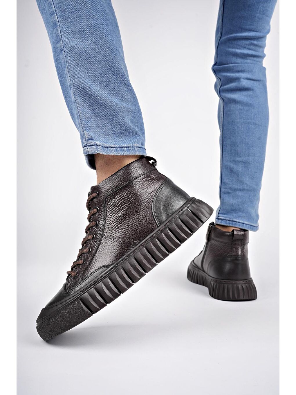 Kahverengi DİAZ Hakiki Deri Fermuarlı Bağcıklı Erkek Casual Bot-4