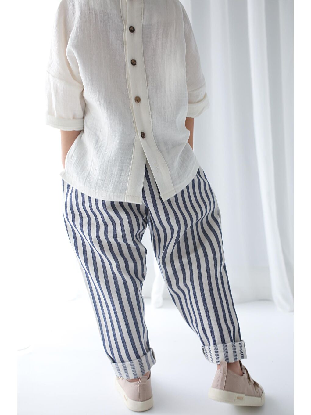 Erkek Çocuk 2 Adet Keten Carrot Pantolon ( %100 Pamuk Siyah ve Siyah Beyaz Çizgili )-3