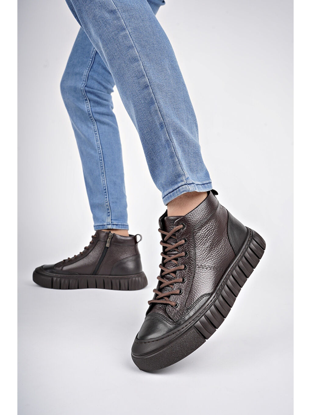 Kahverengi DİAZ Hakiki Deri Fermuarlı Bağcıklı Erkek Casual Bot-6