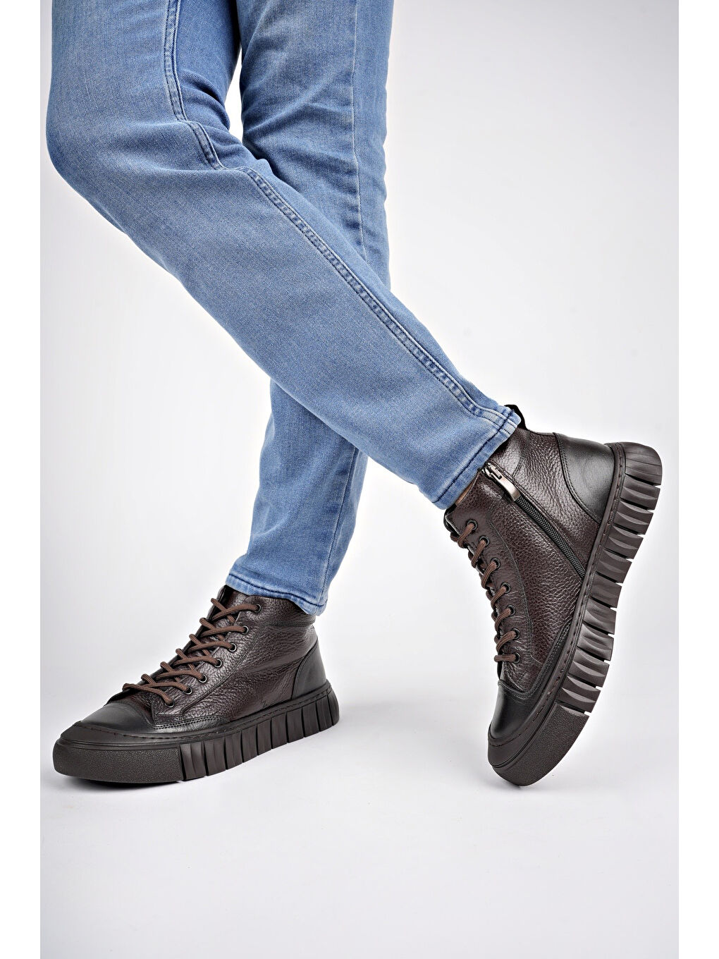 Kahverengi DİAZ Hakiki Deri Fermuarlı Bağcıklı Erkek Casual Bot-7