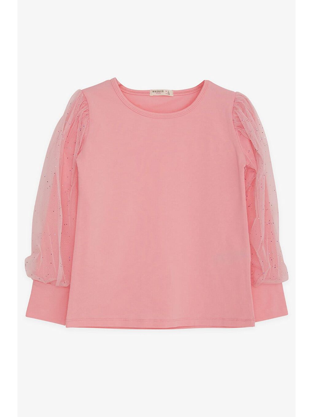 Kız Çocuk Bluz Kolları Tüllü Renkli Simli Pembe (11-12 Yaş)