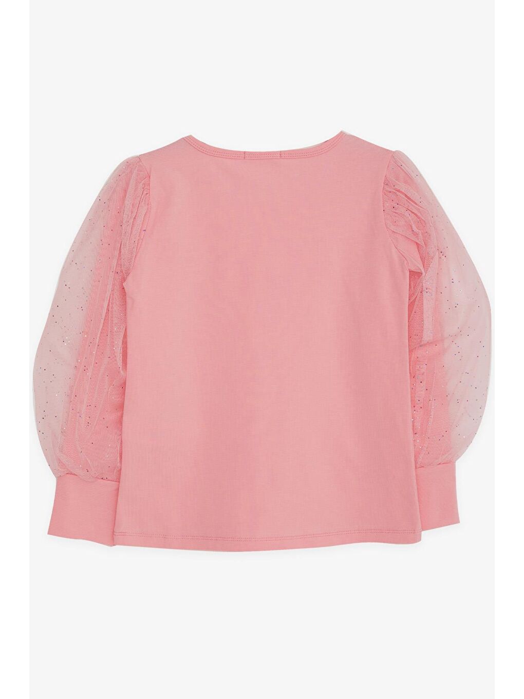 Kız Çocuk Bluz Kolları Tüllü Renkli Simli Pembe (11-12 Yaş)-1