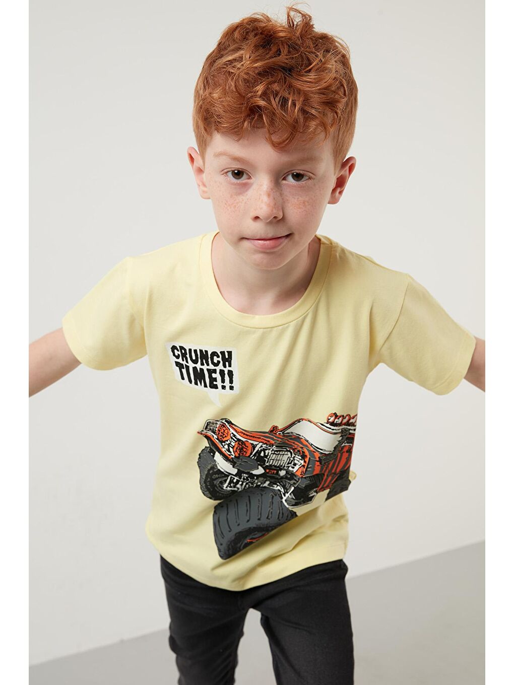 Sarı Baskılı Bisiklet Yaka Pamuklu T Shirt 6211008-1