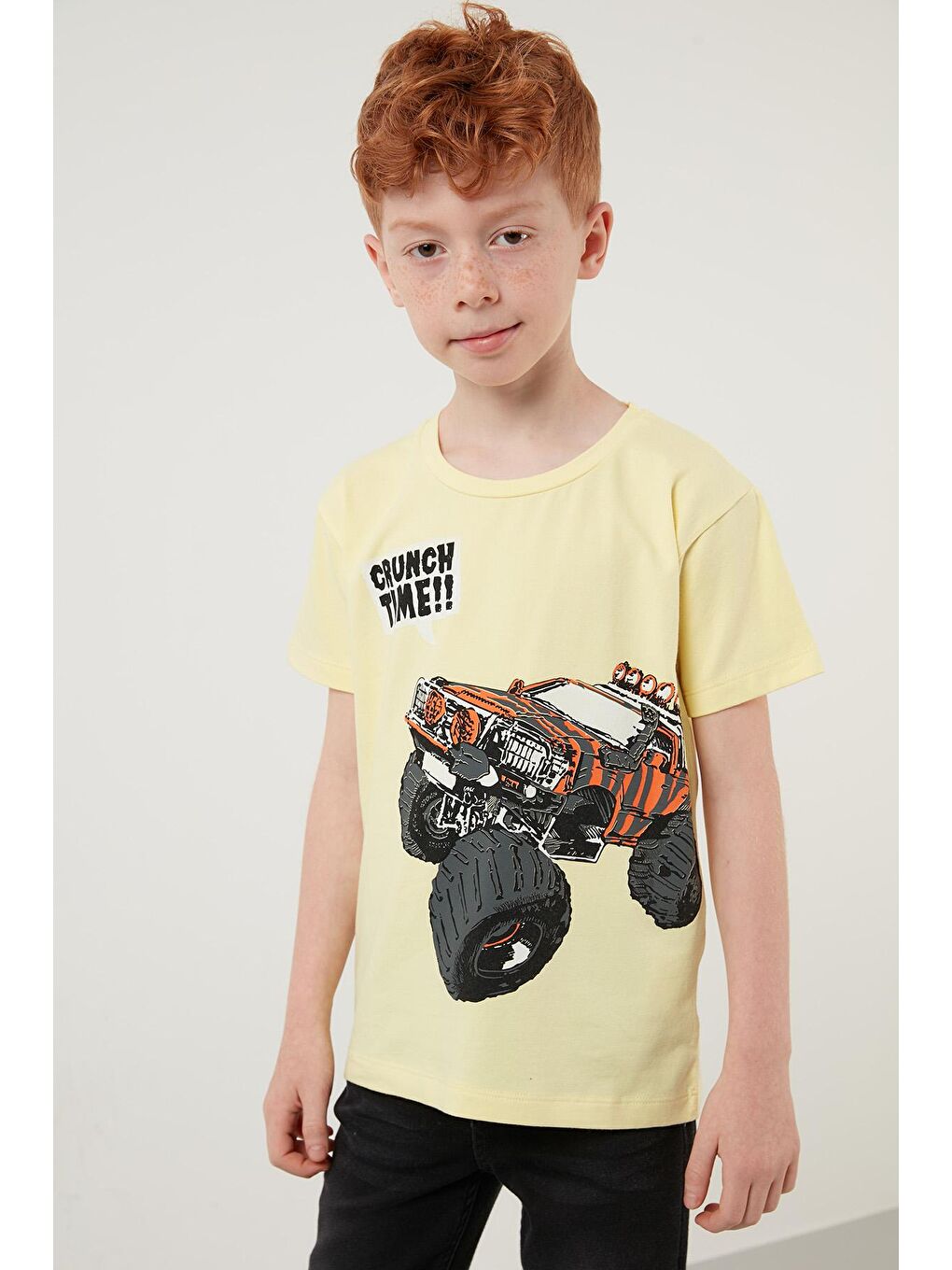 Sarı Baskılı Bisiklet Yaka Pamuklu T Shirt 6211008-2