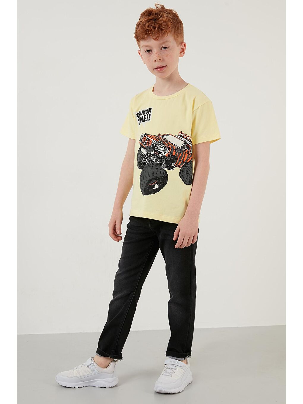 Sarı Baskılı Bisiklet Yaka Pamuklu T Shirt 6211008-3