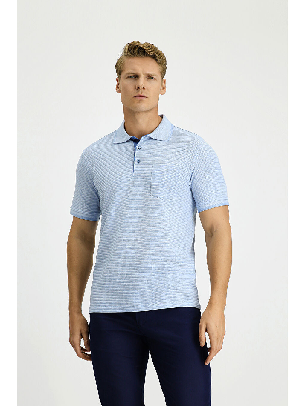 Mavi Regular Fit Desenli Elastanlı Cepli Polo Yaka Tişört-2