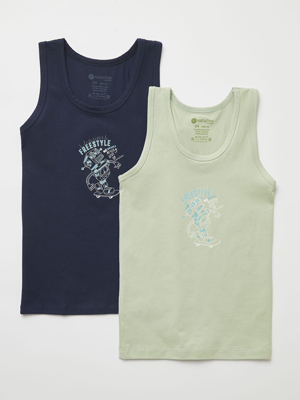 Lacivert Erkek Çocuk Organik Pamuklu Elastanlı Atlet Freestyle Robot 2  li Paket-1