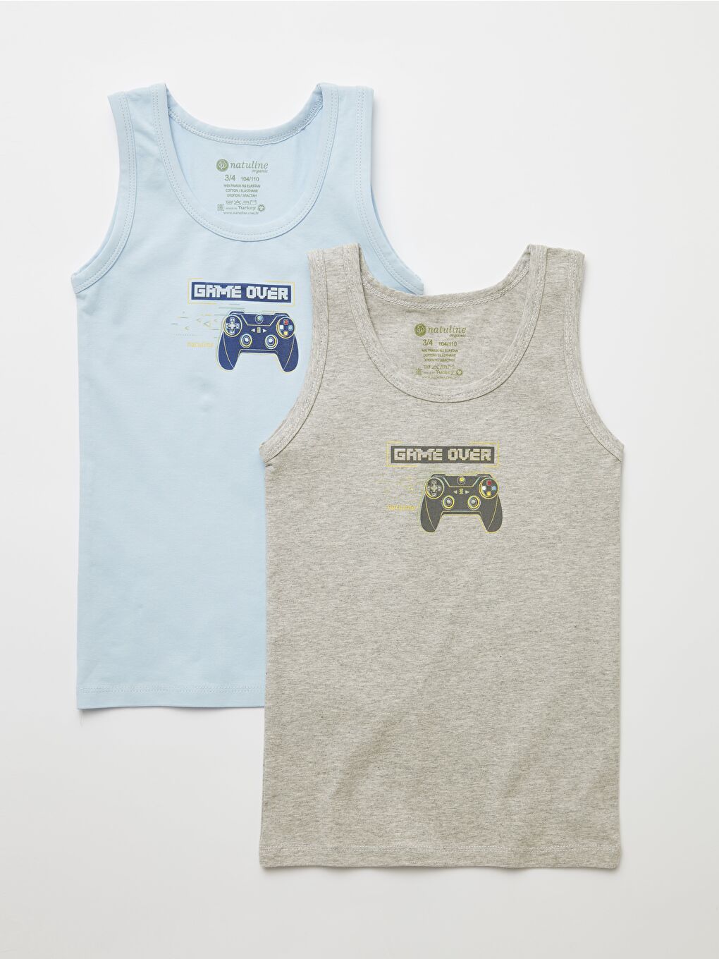Mavi Erkek Çocuk Organik Pamuklu Elastanlı Atlet Game Over 2 li Paket-1