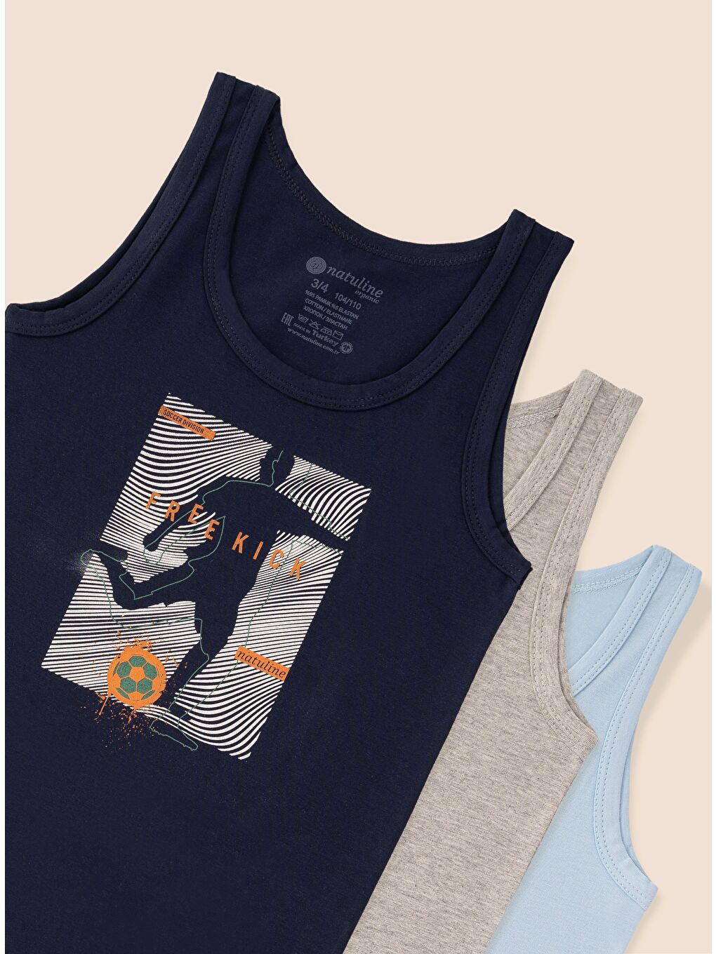 Lacivert Erkek Çocuk Organik Pamuklu Elastanlı Atlet Free Kick 3 lü Paket