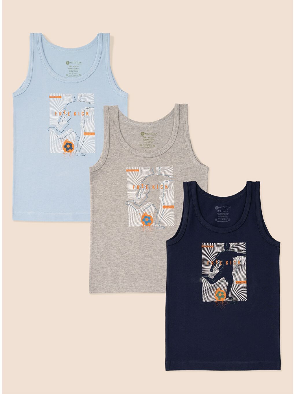 Lacivert Erkek Çocuk Organik Pamuklu Elastanlı Atlet Free Kick 3 lü Paket-1