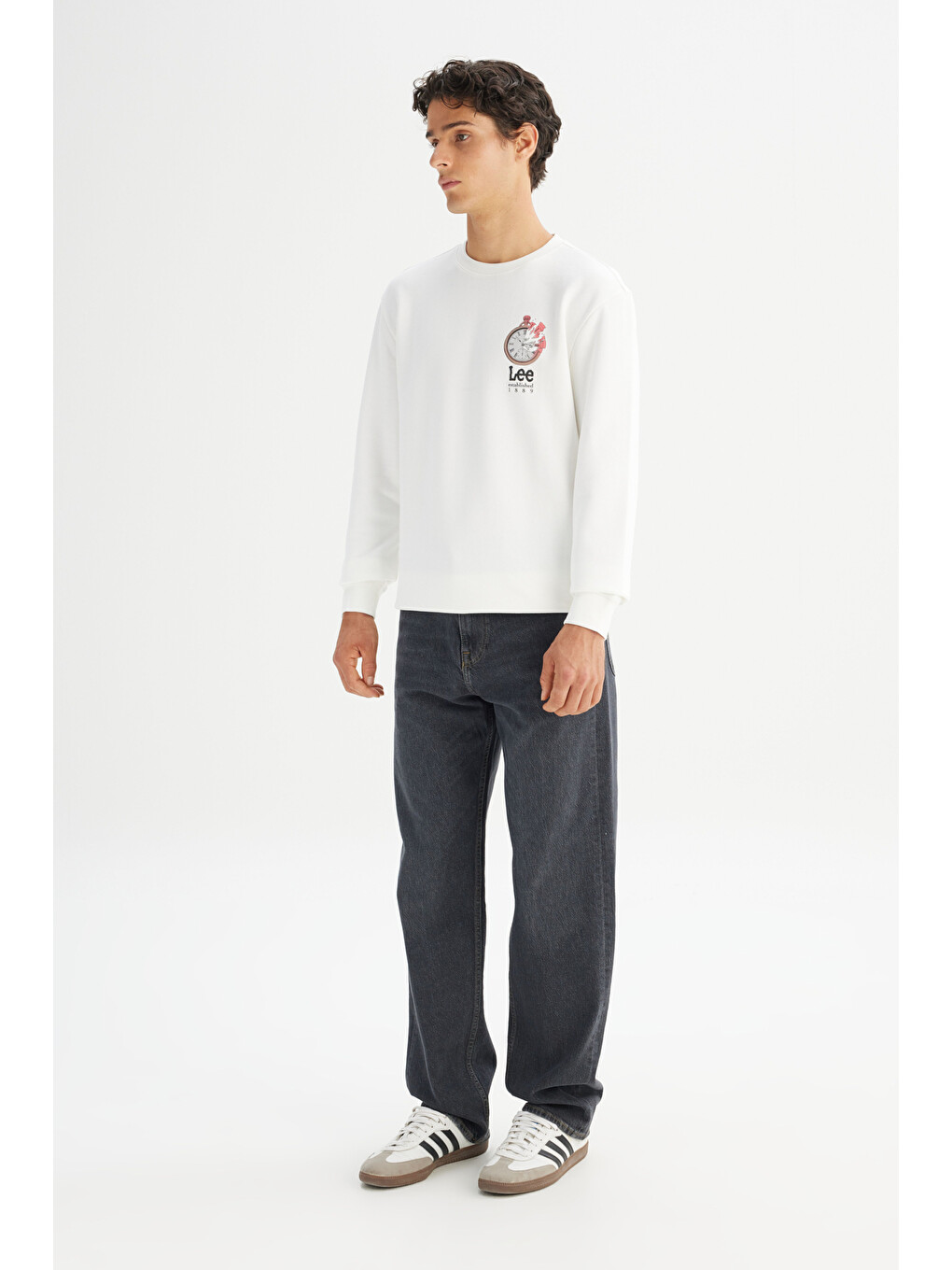 Regular Fit Normal Kesim Bisiklet Yaka Baskılı Kırık Beyaz Sweatshirt-1