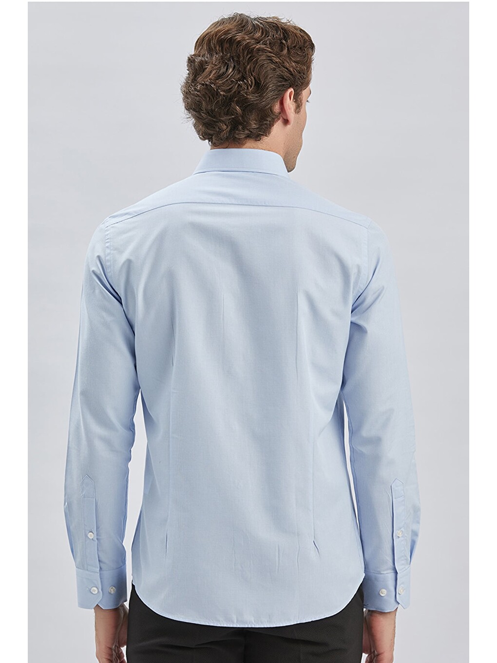 Koyu Mavi Uzun Kollu Bez Ayağı Sert Yaka Cepsiz Pamuklu Klasik Slim Fit Dar Kesim Gömlek 1004240230-4