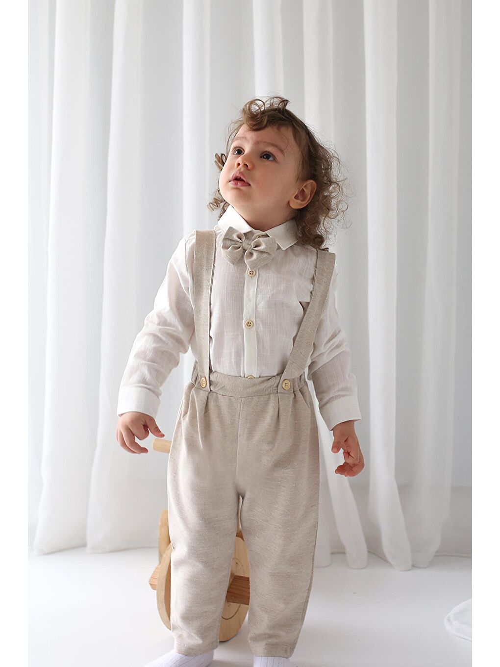 Catz Kids Bej Erkek Çocuk Takım - Krem Keten Yelekli 4'lü Set ( %100 Pamuk ) - 2
