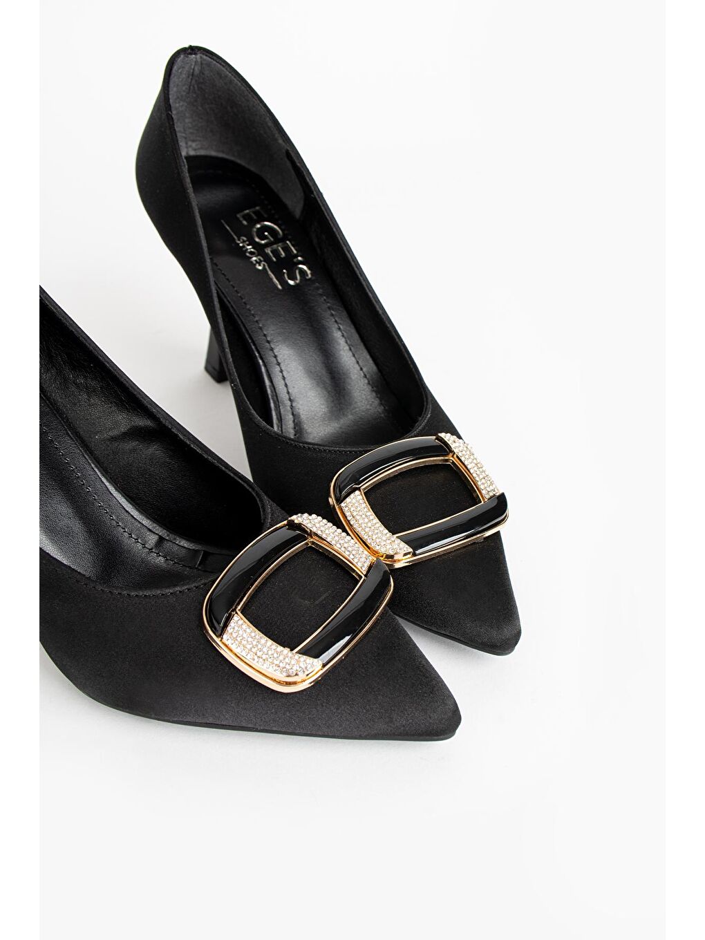 Siyah Tokalı Kadın Kadeh Topuklu Ayakkabı 017-74-23Saten-3