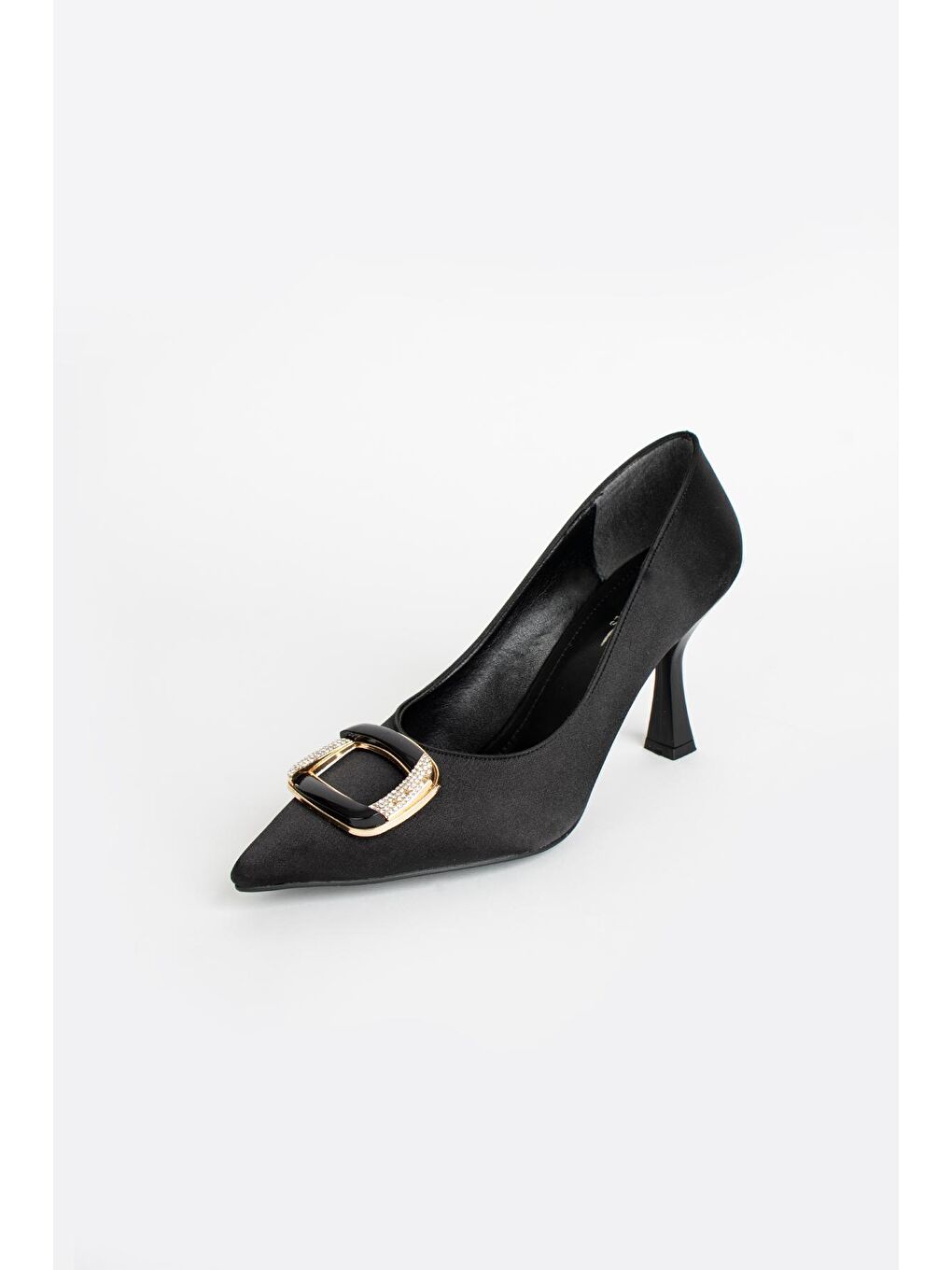 Siyah Tokalı Kadın Kadeh Topuklu Ayakkabı 017-74-23Saten-4