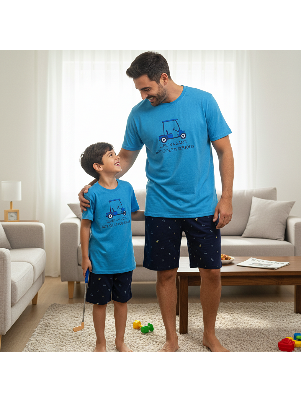 Mavi Erkek Kısa Kollu Pamuklu Şortlu Pijama Takım Bb2468-7