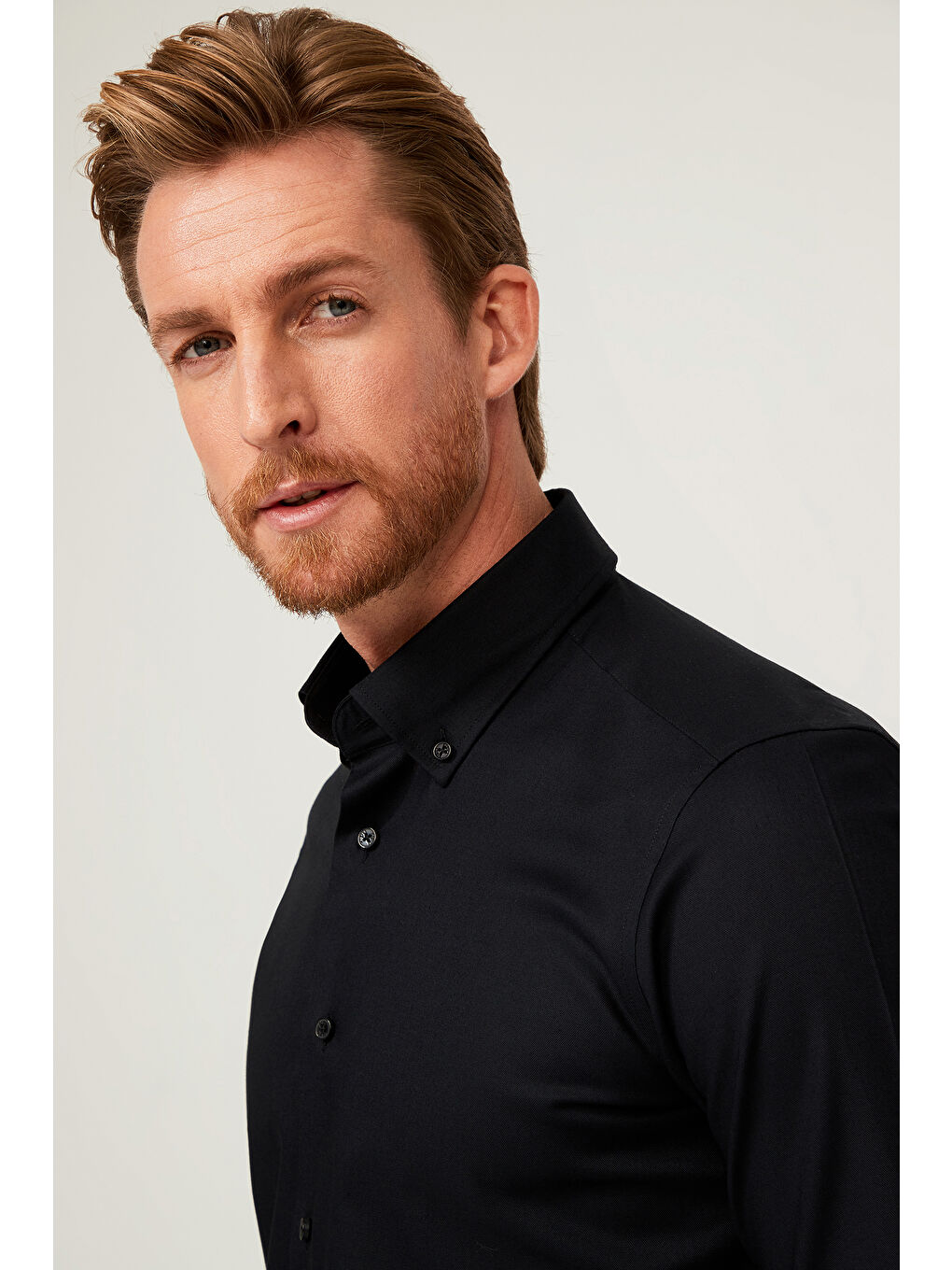 Siyah Uzun Kol Slim Fit Dar Kesim Pamuk Gömlek-4