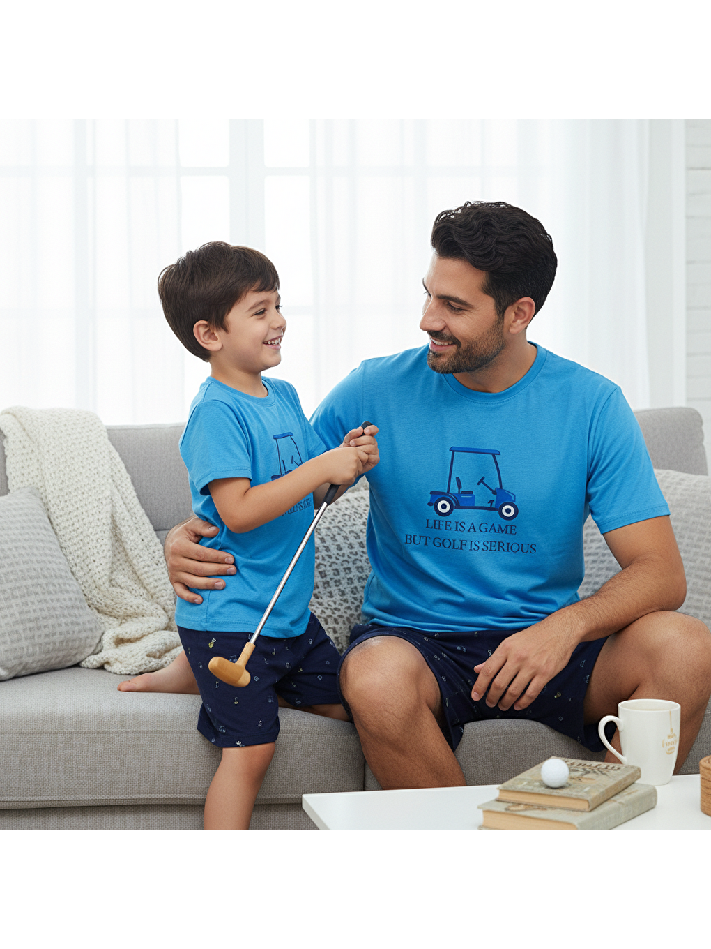 Mavi Erkek Kısa Kollu Pamuklu Şortlu Pijama Takım Bb2468-10