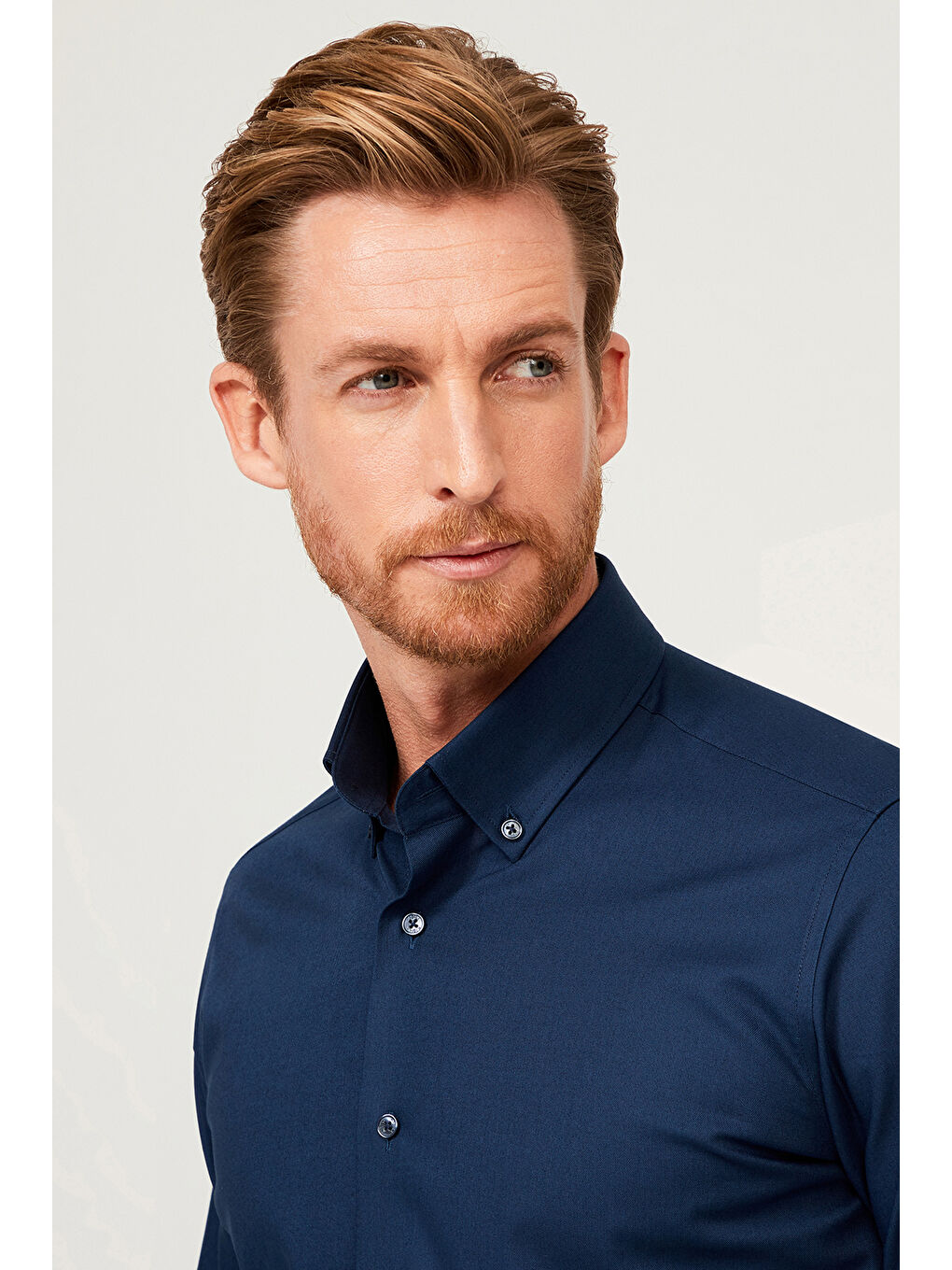 Lacivert Uzun Kol Slim Fit Dar Kesim Pamuk Gömlek-4