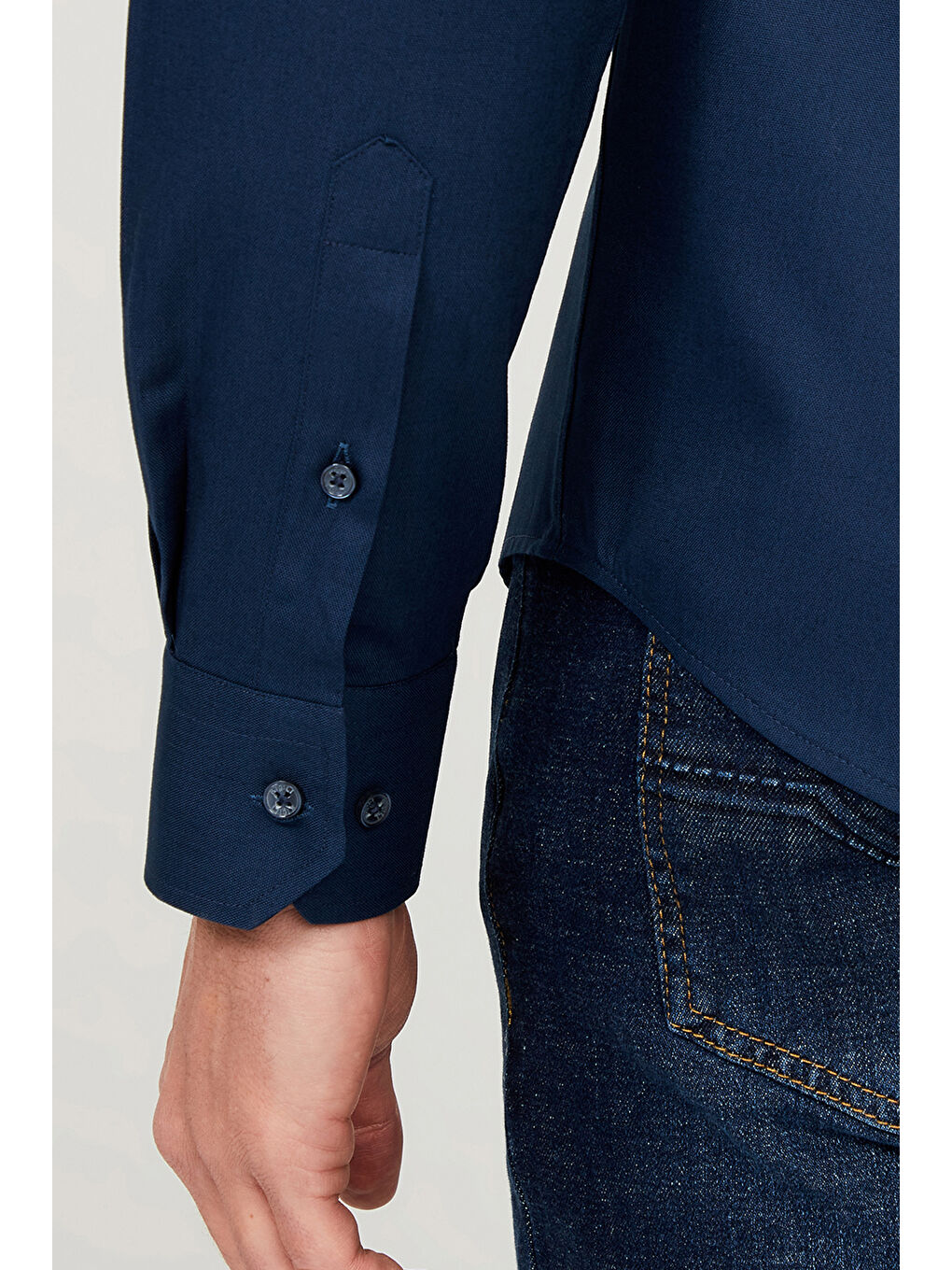 Lacivert Uzun Kol Slim Fit Dar Kesim Pamuk Gömlek-6