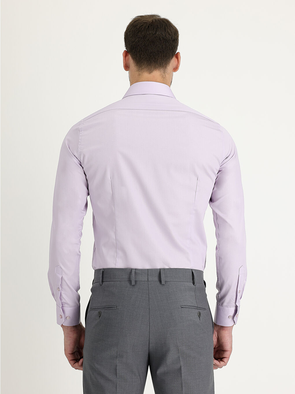 Lila Uzun Kol Slim Fit Dar Kesim Non Iron Saten Pamuklu Gömlek-4