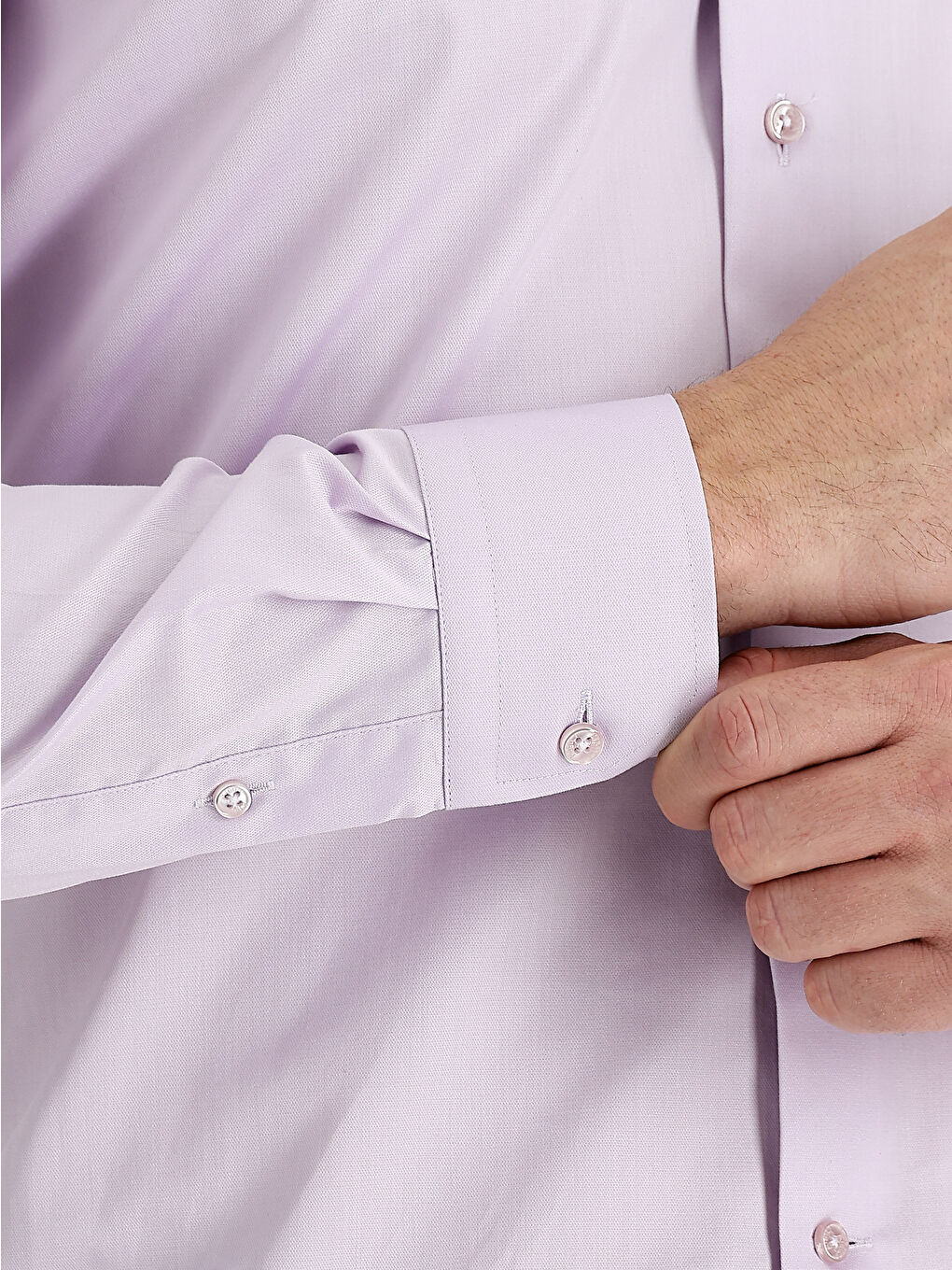 Lila Uzun Kol Slim Fit Dar Kesim Non Iron Saten Pamuklu Gömlek-5