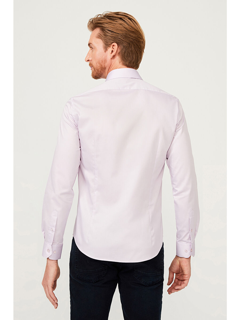 Lila Uzun Kol Slim Fit Dar Kesim Non Iron Saten Pamuklu Gömlek-7