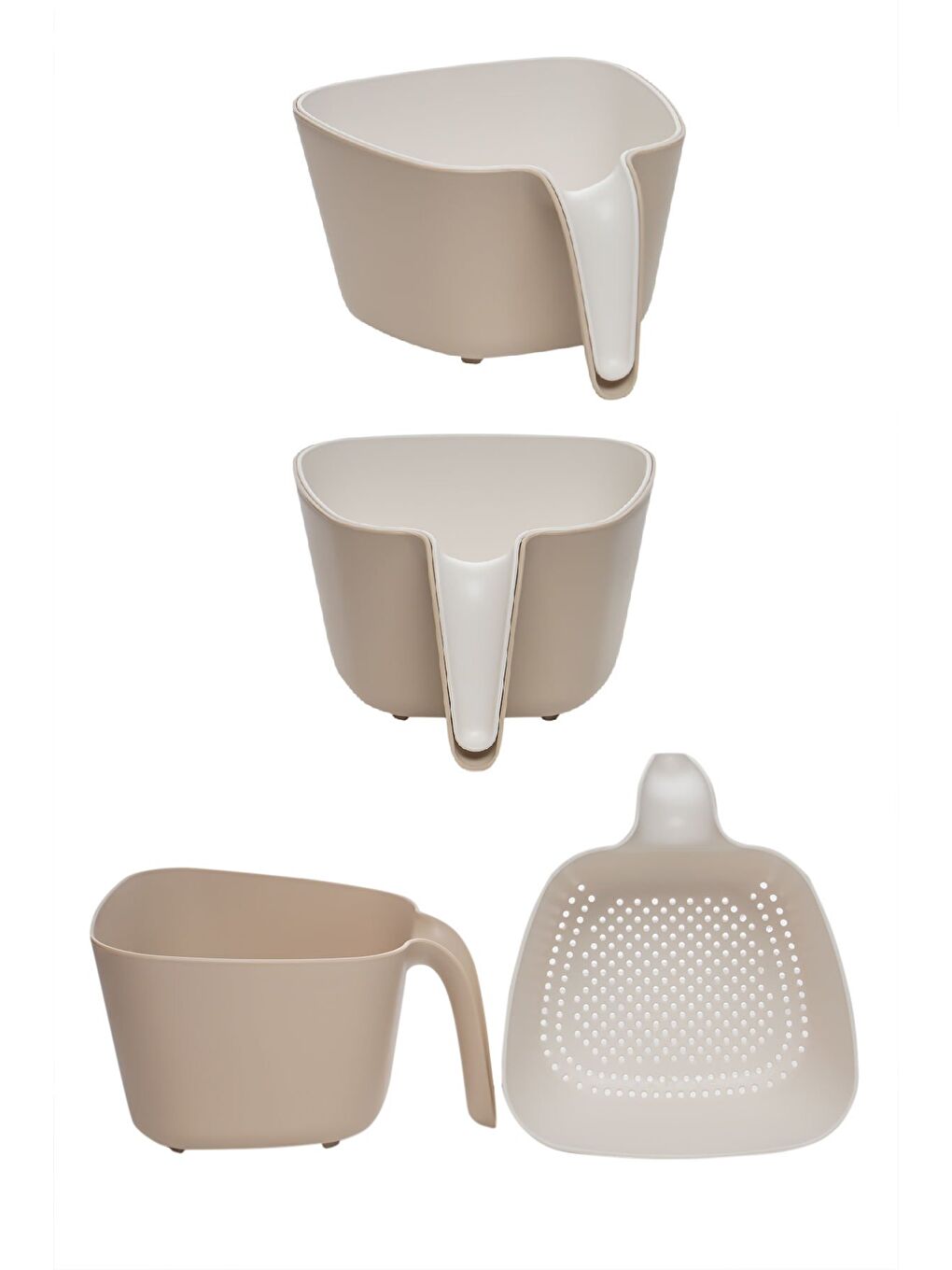 Ekru G-576 2 Parça Plastik Süzgeç Çok Amaçlı Makarna Meyve Sebze Pirinç Yıkama Süzgeci Bej Beyaz-2