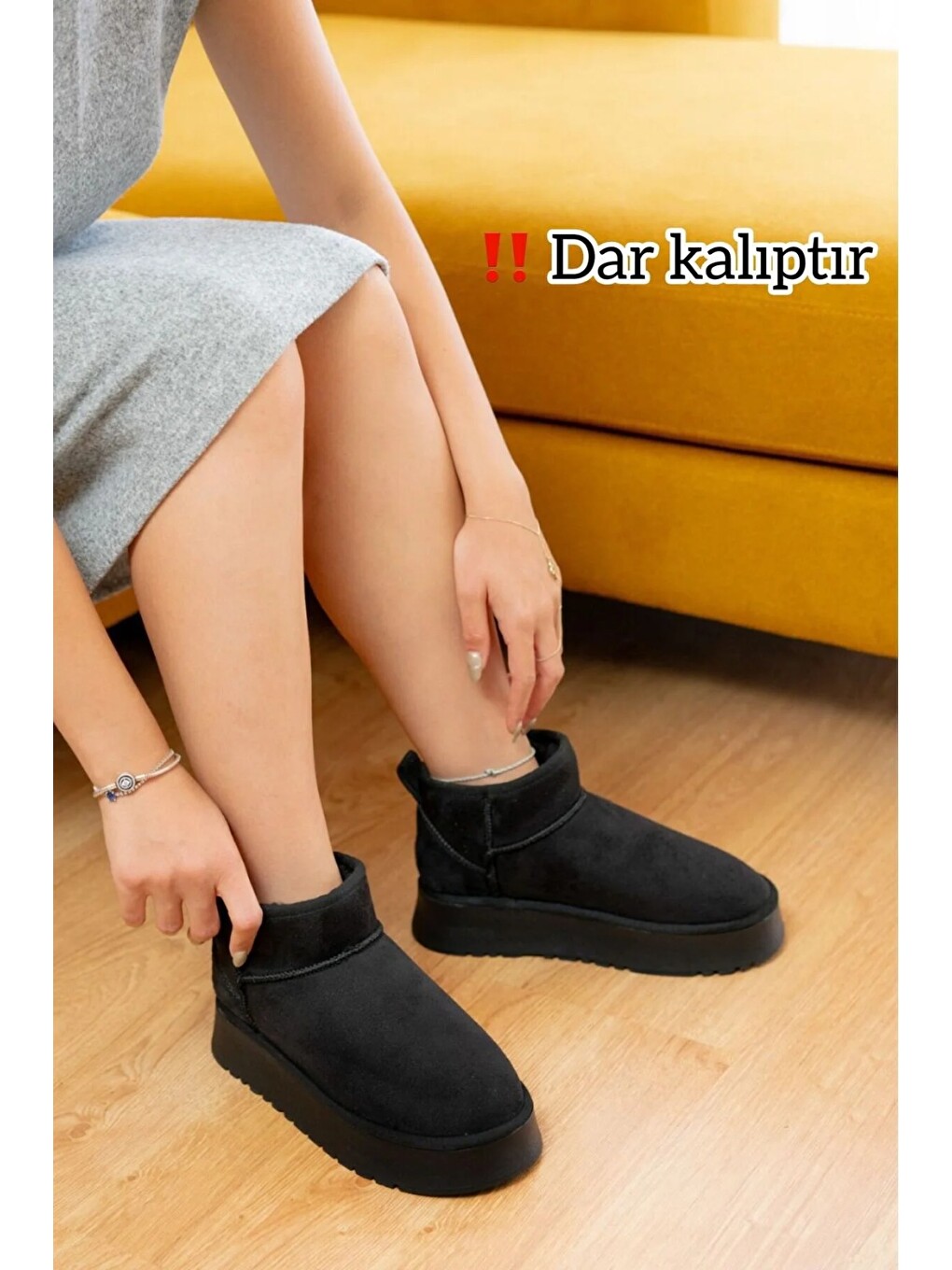 Siyah Kadın Bot Kadın Ayakkabı Içi Kürklü Bot Kalın Tabanlı Bot Modeli-1