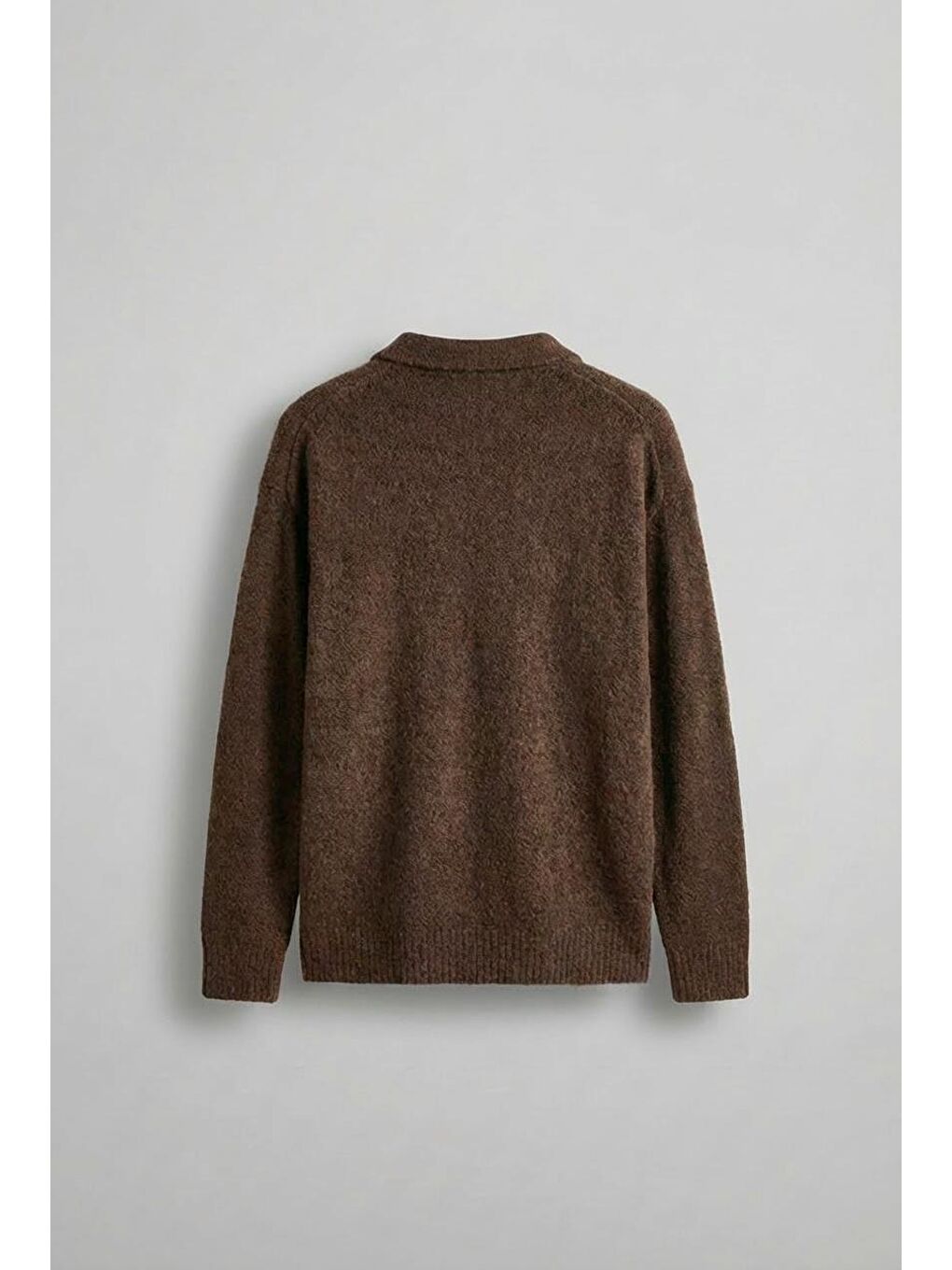 Kahverengi Erkek Polo Yaka Yumuşak Dokulu Oversize Kazak Kahve-1