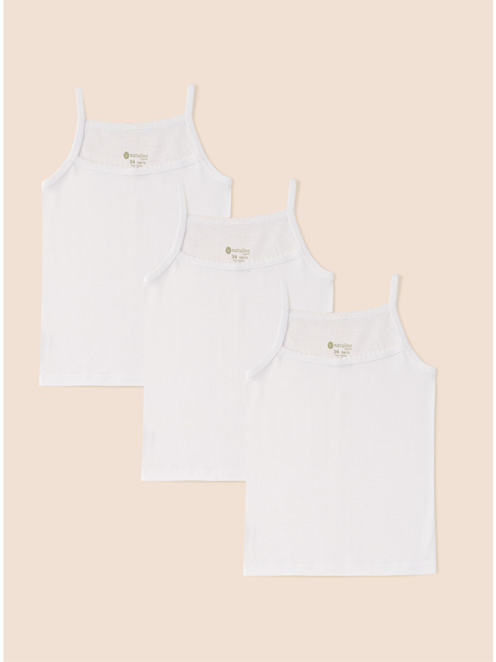 Beyaz Kız Çocuk Organik Pamuk Ribana Kroşatalı İp Askılı Atlet 6 ' lı Paket 4001-6