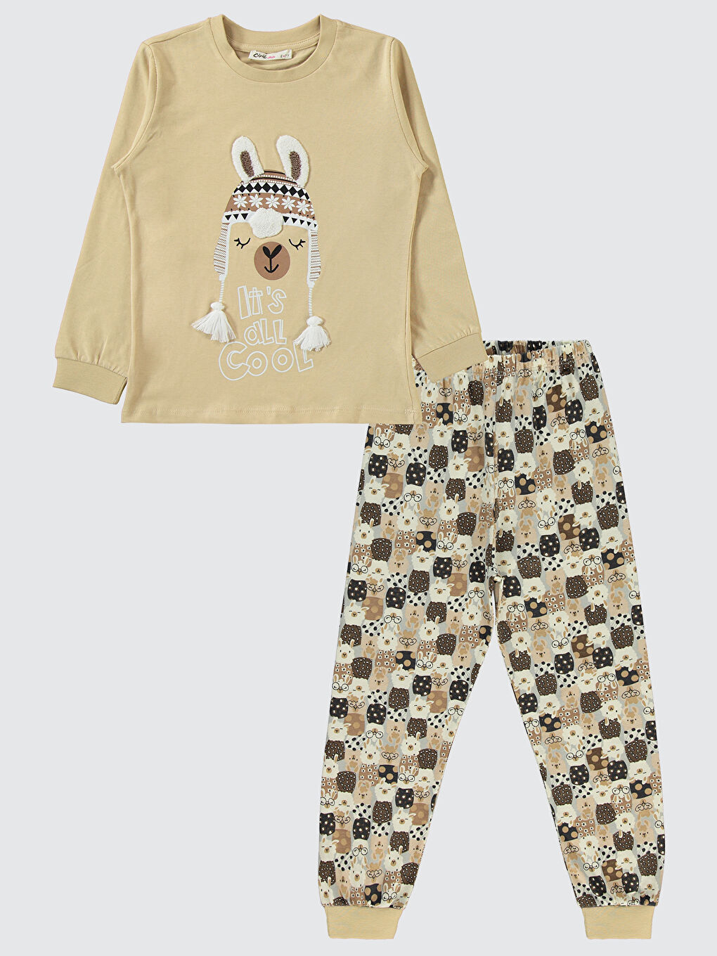 Ekru Girls Kız Çocuk Pijama Takımı 6-9 Yaş Yulaf Sütü