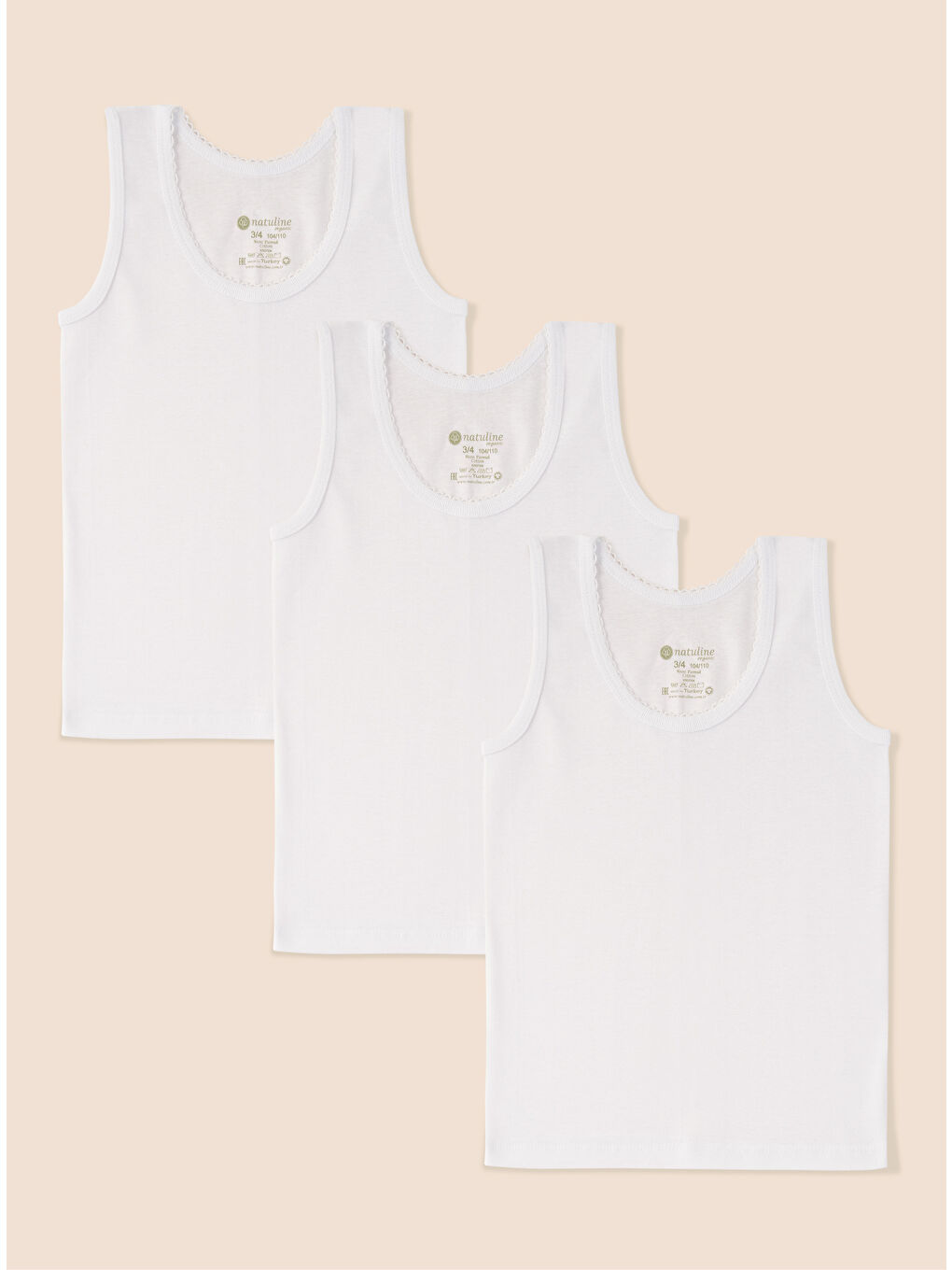 Beyaz Kız Çocuk Organik Pamuk Ribana Kroşatalı Atlet 6 ' lı Paket  4002-6-1