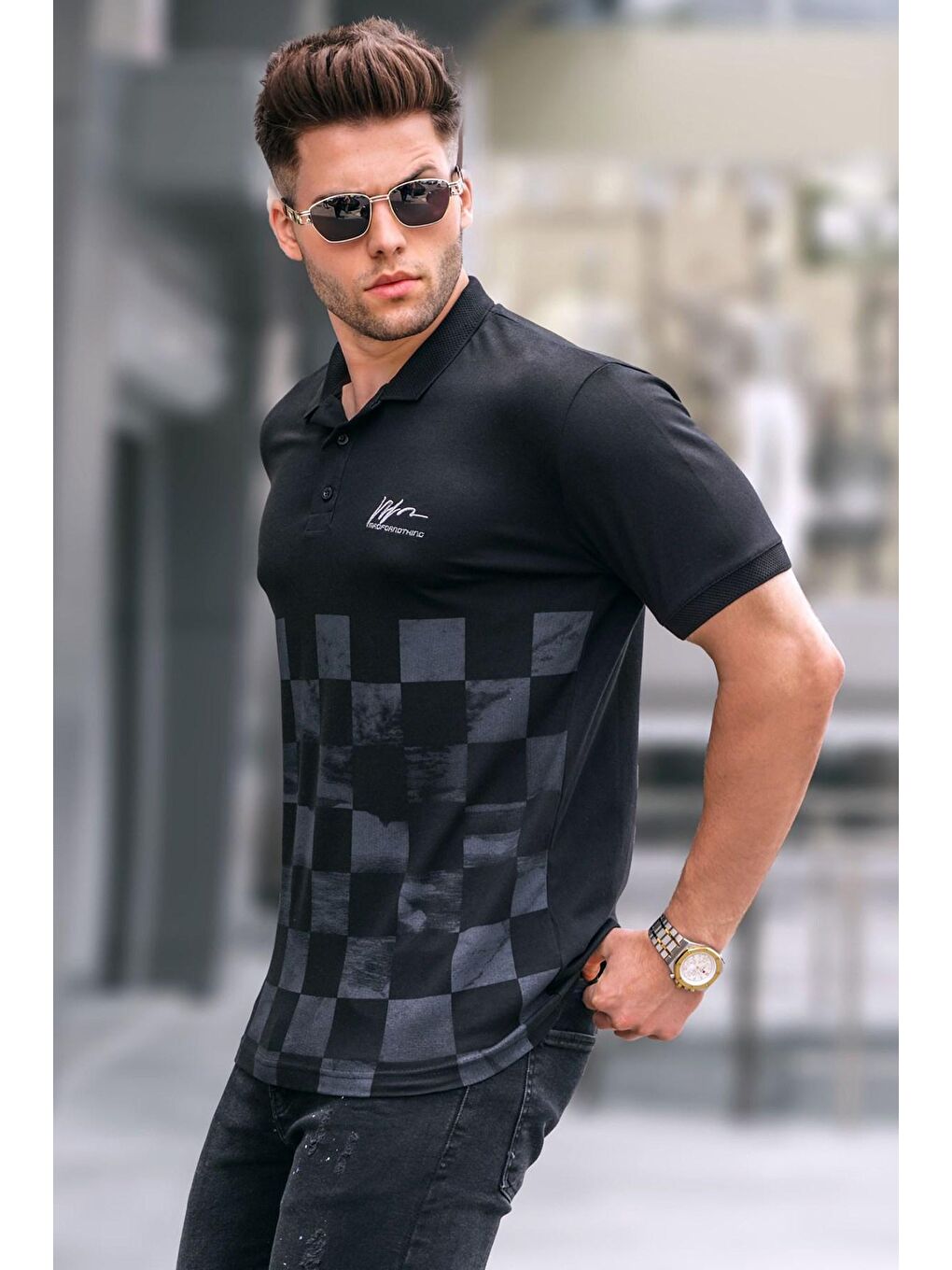 Siyah Desenli Erkek Polo Yaka Tişört 5871