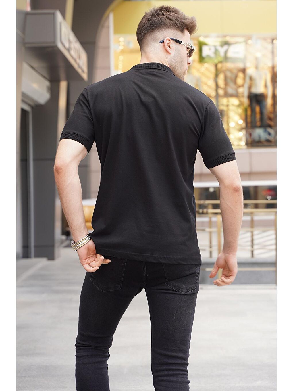 Siyah Desenli Erkek Polo Yaka Tişört 5871-1