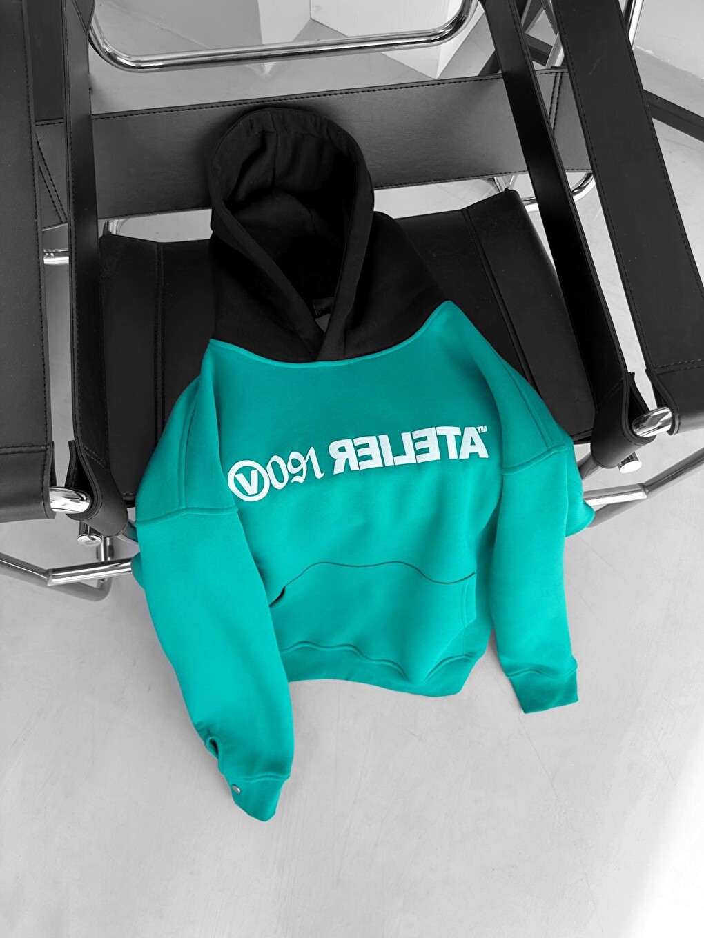 Oversize Baskılı Kapüşonlu Sweatshirt Yeşil-2