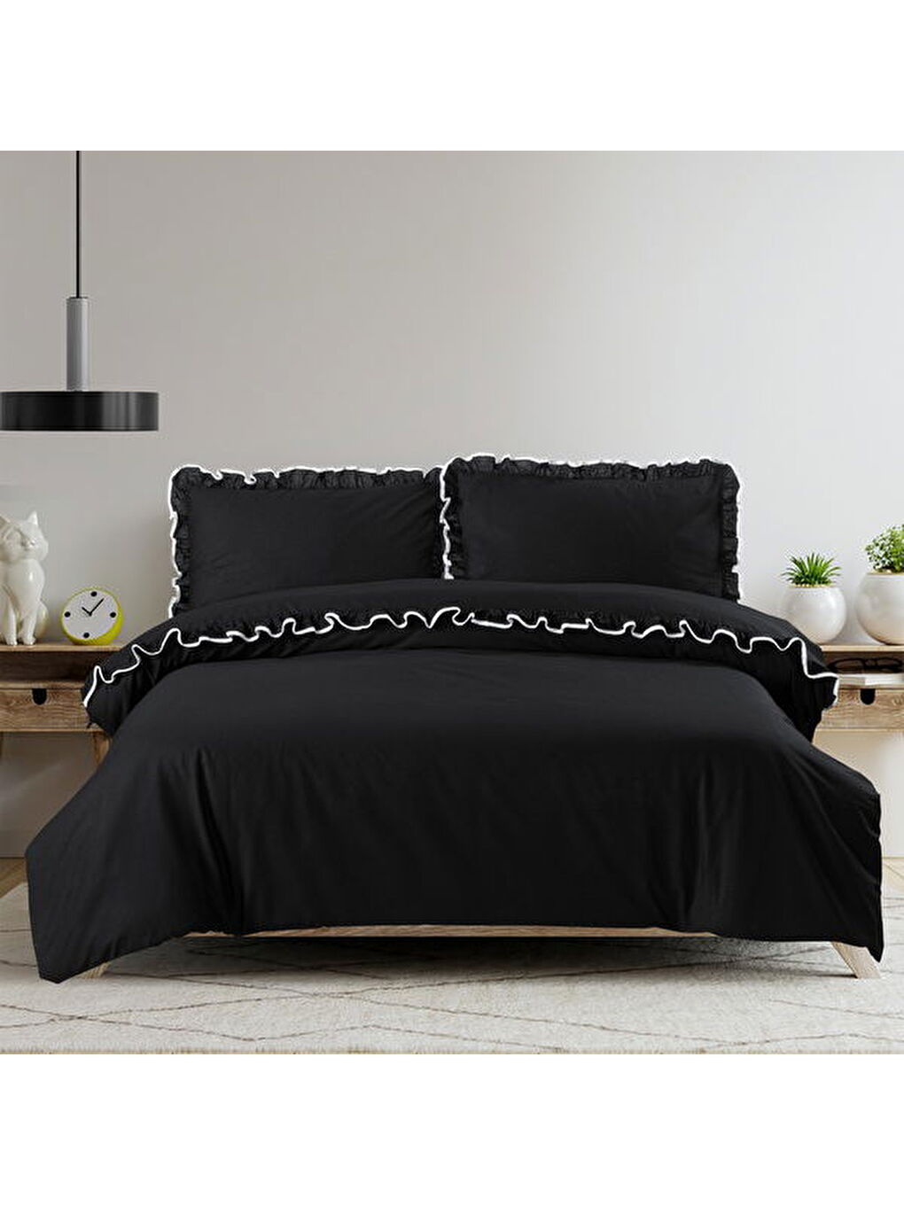 Soft Noirelle Çift Kişilik Nevresim Takımı - Siyah-3