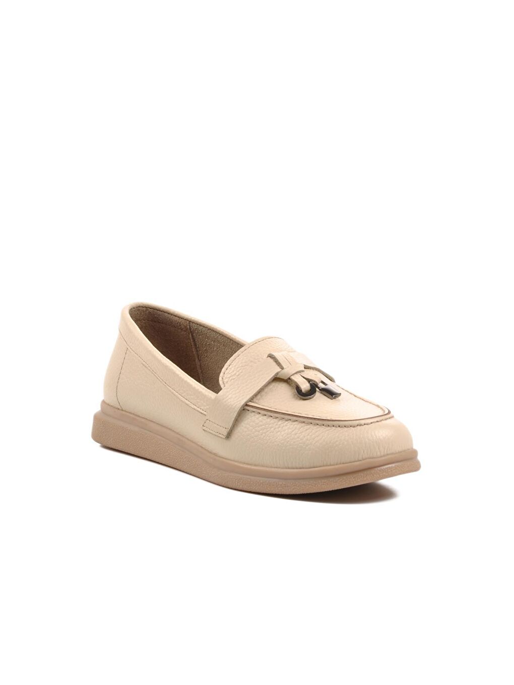 23164 Bej İçi Dışı Hakiki Deri Kadın Loafer Ayakkabı-2