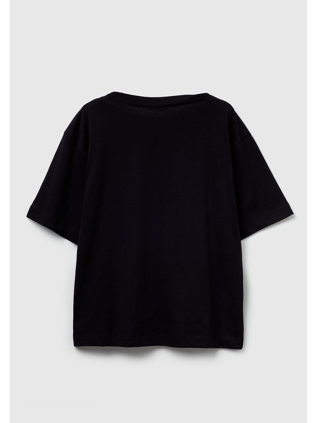 Kadın Siyah %100 Pamuk Önü Yazı İşlemeli Kayık Yaka T-shirt-1