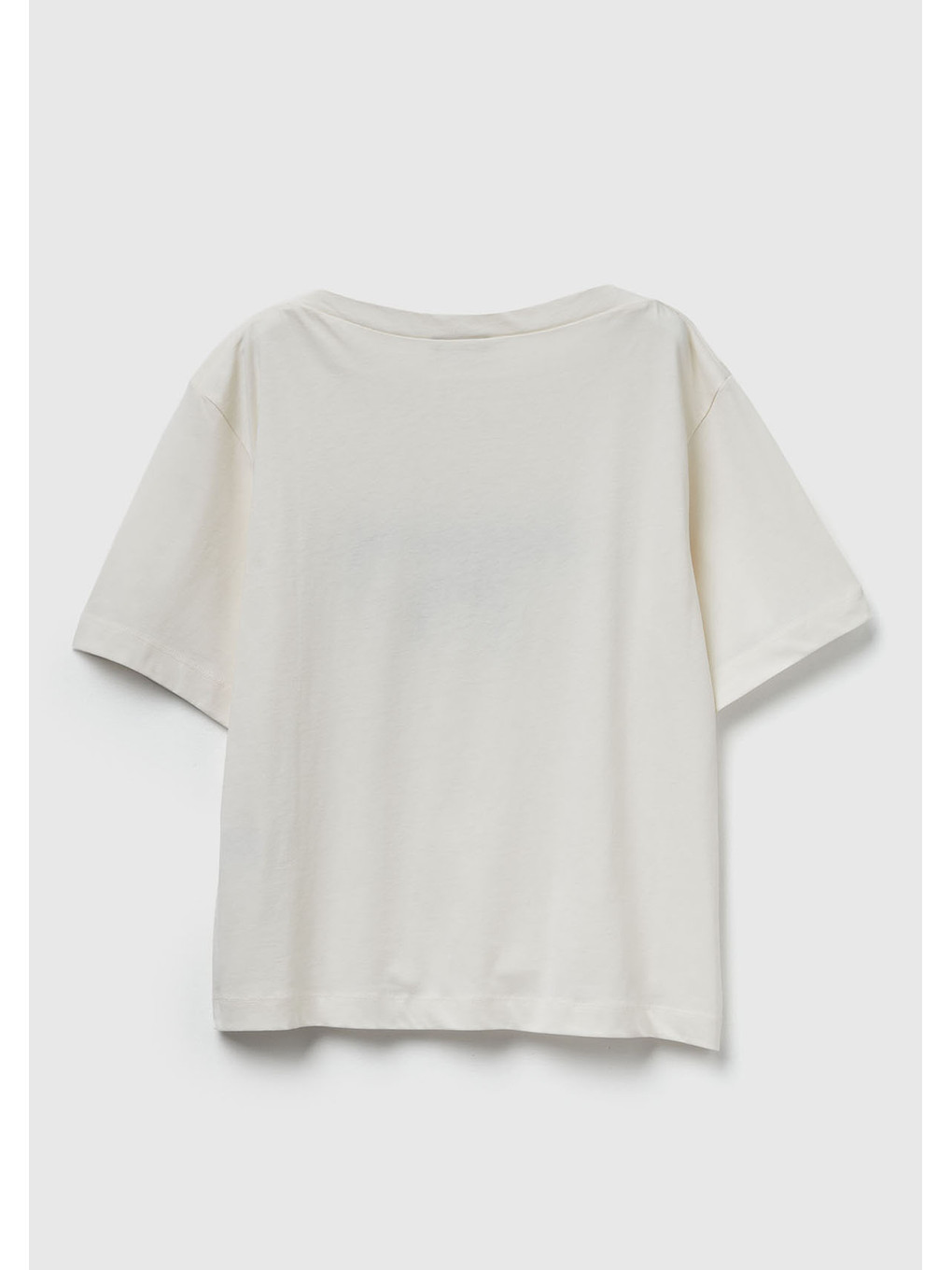 Ekru Kadın Krem %100 Pamuk Önü Yazı İşlemeli Kayık Yaka T-shirt-3