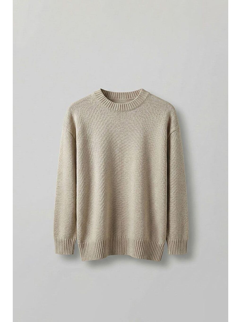 Erkek Oversize Mickey Mouse Kabartma Baskılı Kazak Bej-2