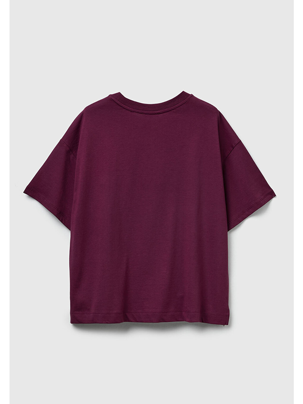 Kadın Mürdüm %100 Pamuk Göğsü Yazı Baskılı Bisiklet Yaka T-shirt-1