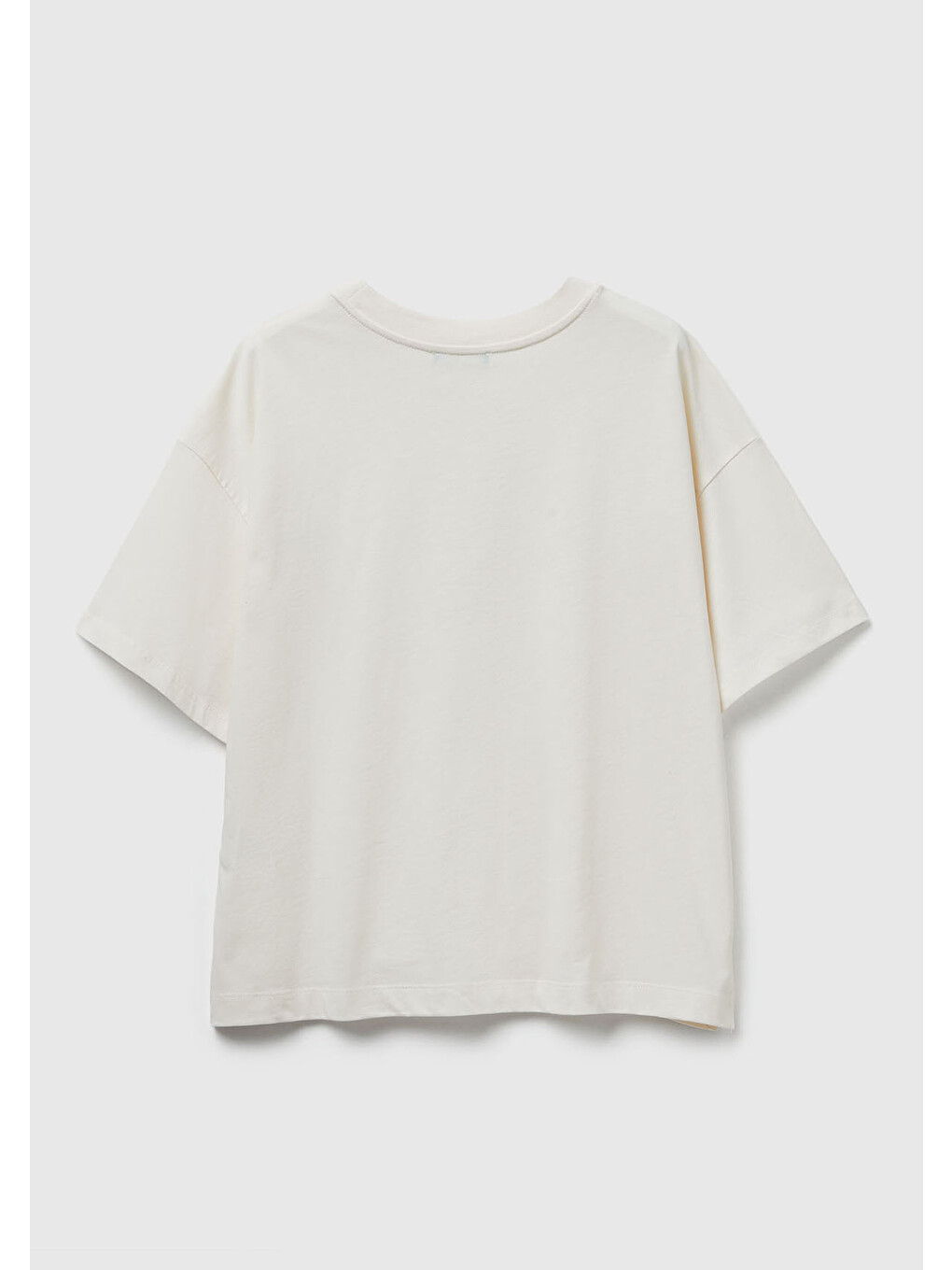 Ekru Kadın Krem %100 Pamuk Göğsü Yazı Baskılı Bisiklet Yaka T-shirt-3