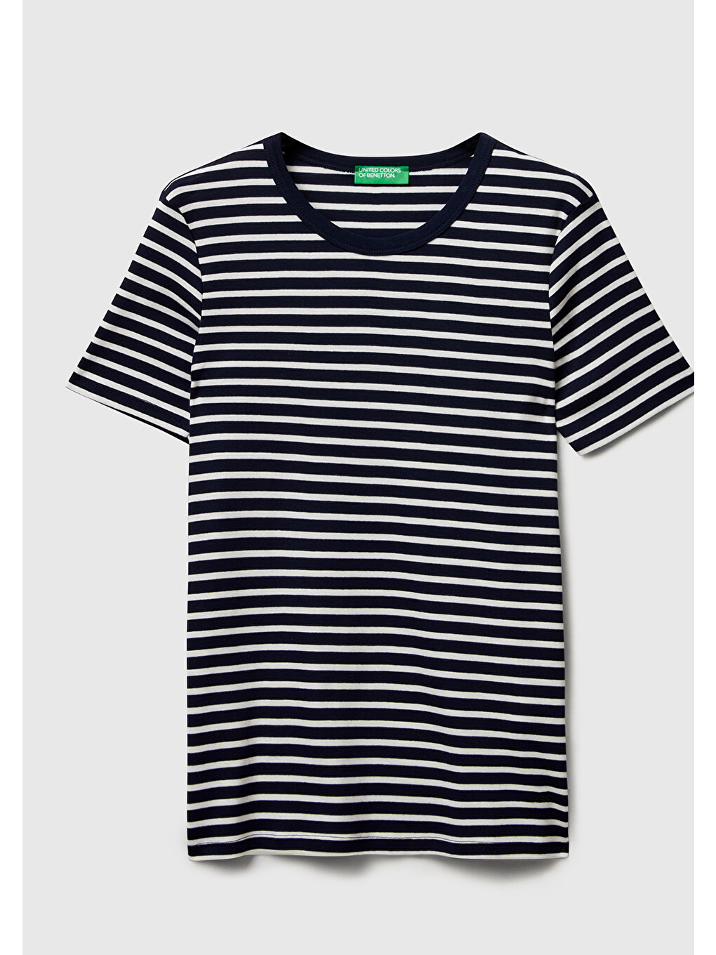 Kadın Lacivert %100 Pamuk Sol Altı Logolu Çizgili Yuvarlak Yaka T-shirt-1
