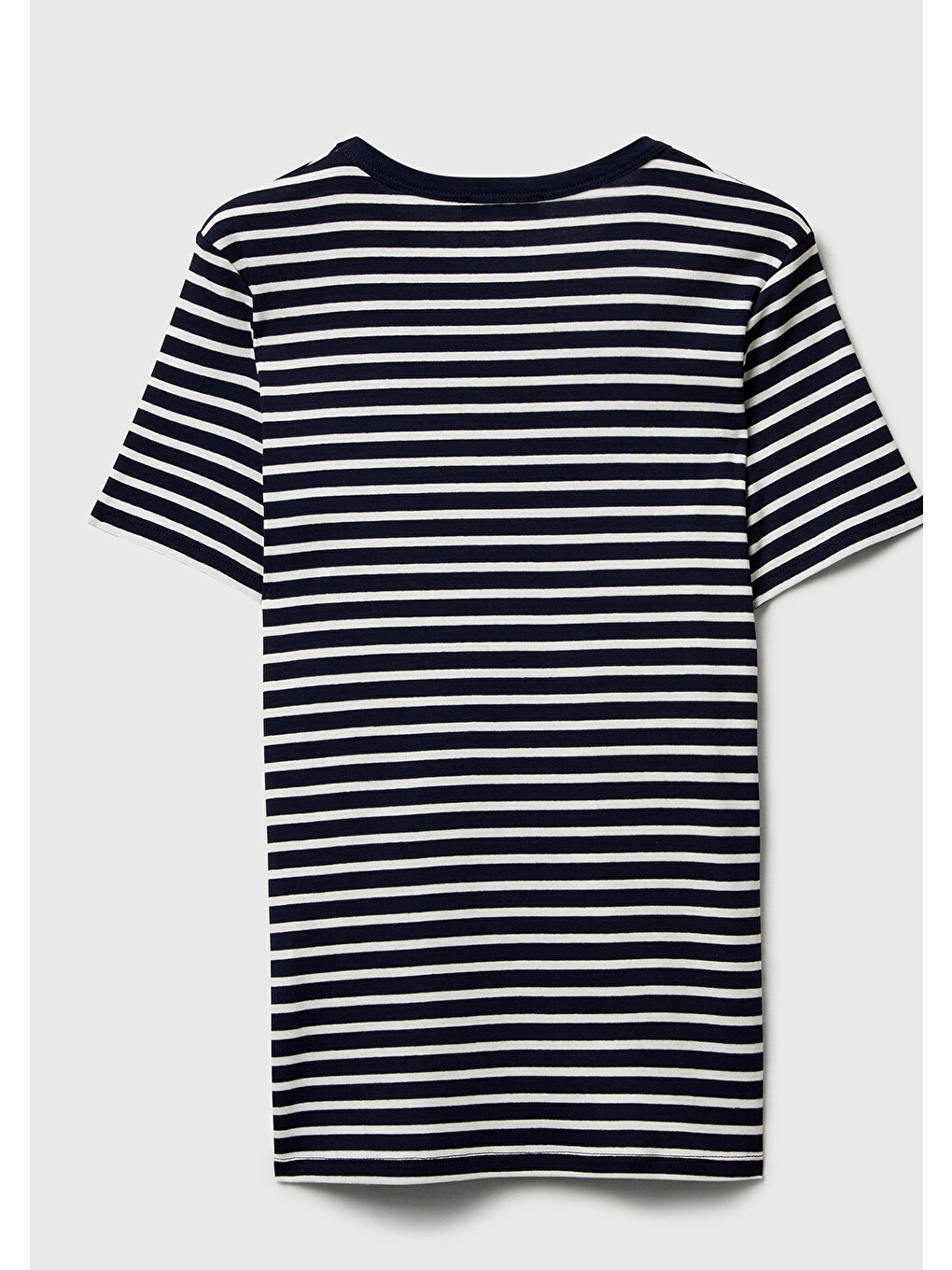 Kadın Lacivert %100 Pamuk Sol Altı Logolu Çizgili Yuvarlak Yaka T-shirt-3
