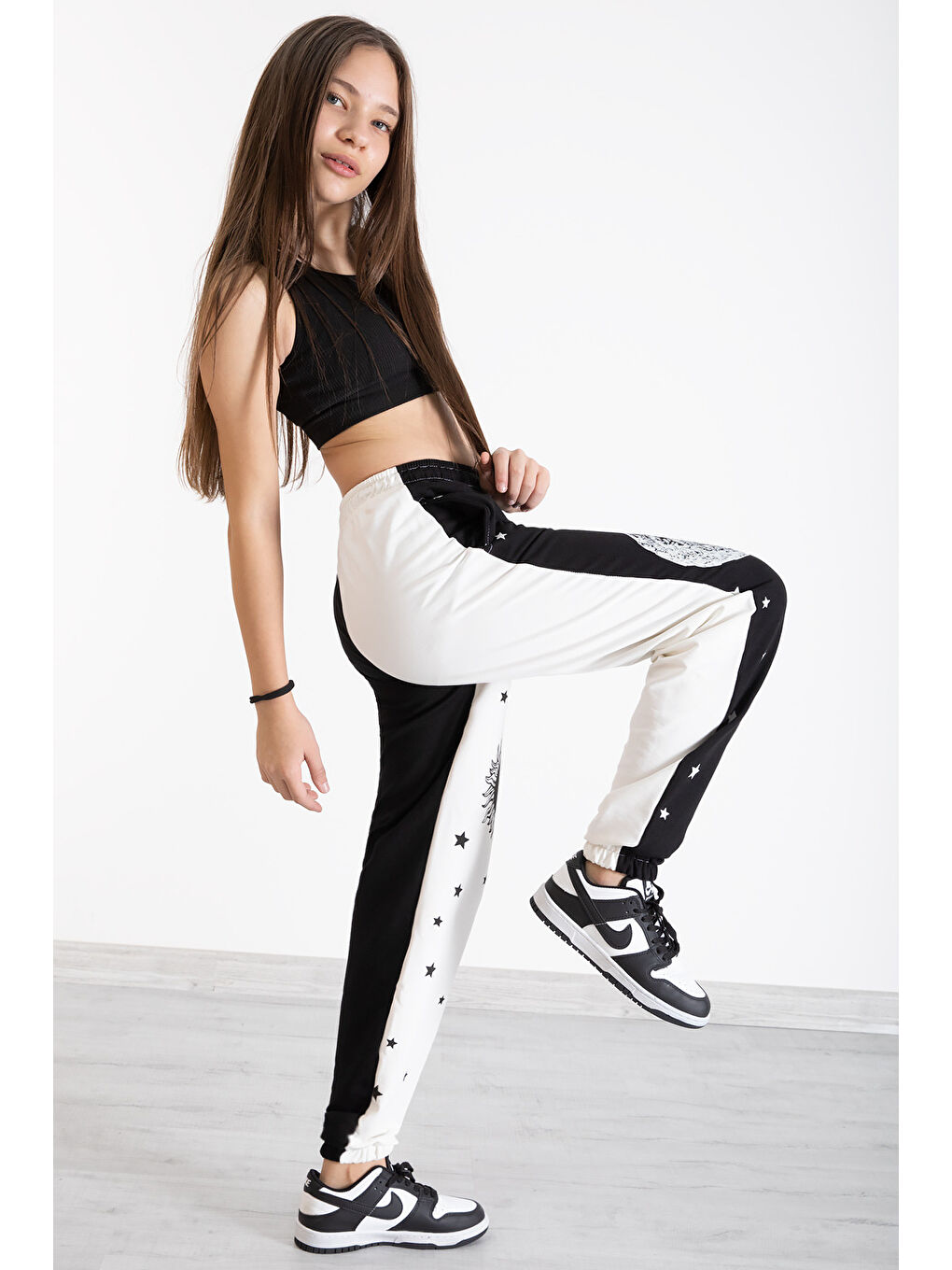 Kız Çocuk Siyah Yıldız Desenli 9-16 Yaş Eşofman Altı 12900-1