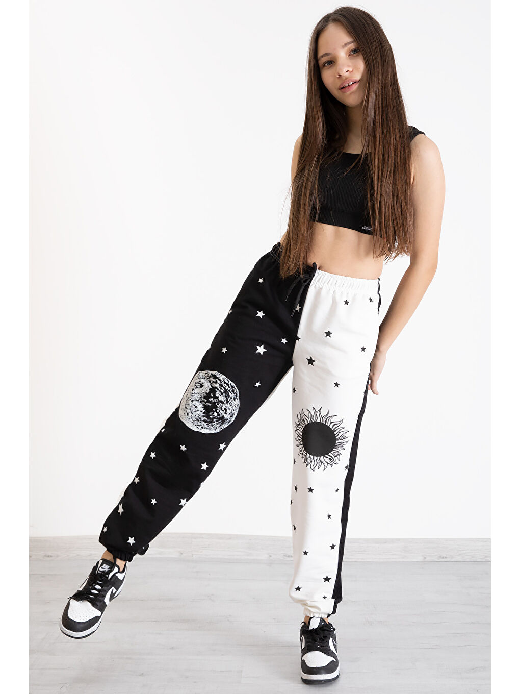 Kız Çocuk Siyah Yıldız Desenli 9-16 Yaş Eşofman Altı 12900-2