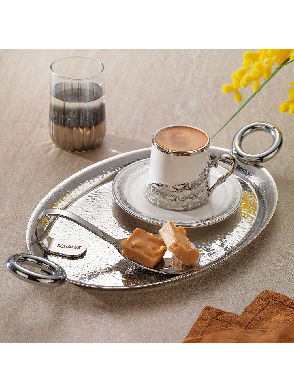 Gri Ottoman Kahve Sunum Takımı 2 Parça-Gümüş-1