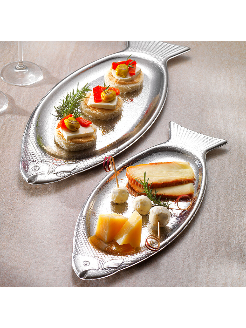 SCHAFER Gri Ottoman Fish 2 li Sunum Tabağı-Gümüş