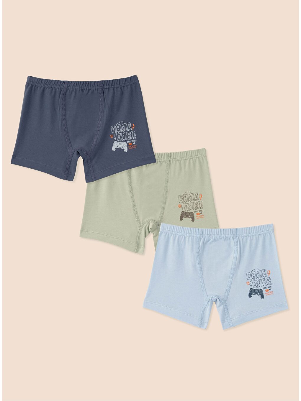 Yeşil Erkek Çocuk Organik Pamuklu Elastanlı Boxer Game Over 3 lü Paket-1